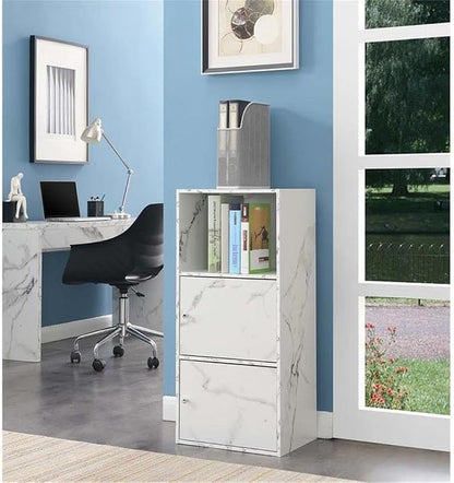 Convenience Concepts Xtra Storage 2 Door Cabinet with Shelf, White Faux Marble