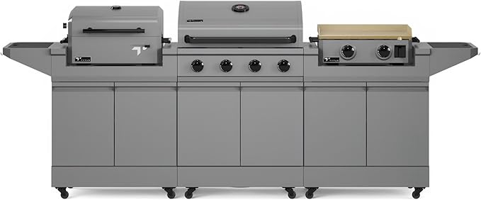 Tytus Anaheim 4-Burner Gas Grill with Two Prep Carts, Charcoal Grill, and Gas Griddle - Modular Outdoor Kitchen, Quick Assembly, Grill for Outdoor Cooking, Kitchen Island for BBQ