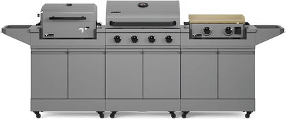 Tytus Anaheim 4-Burner Gas Grill with Two Prep Carts, Charcoal Grill, and Gas Griddle - Modular Outdoor Kitchen, Quick Assembly, Grill for Outdoor Cooking, Kitchen Island for BBQ