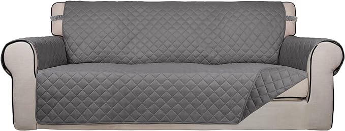 PureFit Reversible Quilted Couch Covers for Dogs Oversized Sofa Cover 78” | Gray/Gray, Water Resistant Couch Protector, Washable Pet Couch Cover with Non Slip and Elastic Straps For Kids