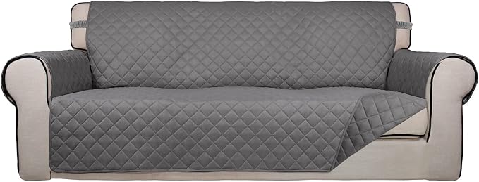 PureFit Reversible Quilted Sofa Cover Dog Couch Covers for Sofa, 66 in | Gray/Gray, Water Resistant Couch Protector, Washable Pet Couch Cover with Non Slip and Elastic Straps For Kids