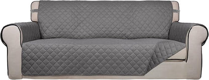 PureFit Reversible Quilted Sofa Cover Dog Couch Covers for Sofa, 66 in | Gray/Gray, Water Resistant Couch Protector, Washable Pet Couch Cover with Non Slip and Elastic Straps For Kids