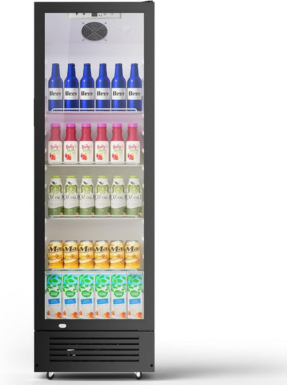 Electactic Commercial Beverage Refrigerator, 9 Cu. Ft. Drink Fridge, Display Refrigerator with Glass Door & 4 Adjustable Shelves,for Shops,Restaurants,Bars