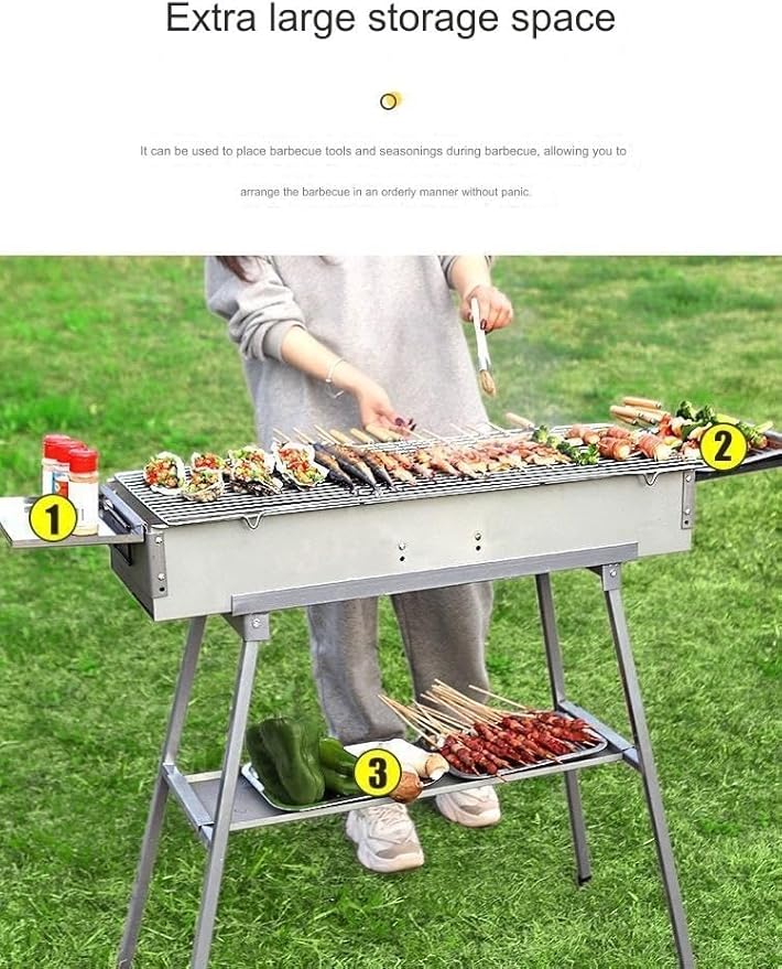 Charcoal Grill Stainless Steel Folding Portable BBQ Kit for Outdoor Cooking, Camping, Hiking, Picnic, Tailgate, Backpacking or Any Outdoor Event(18 * 60 * 65cm)