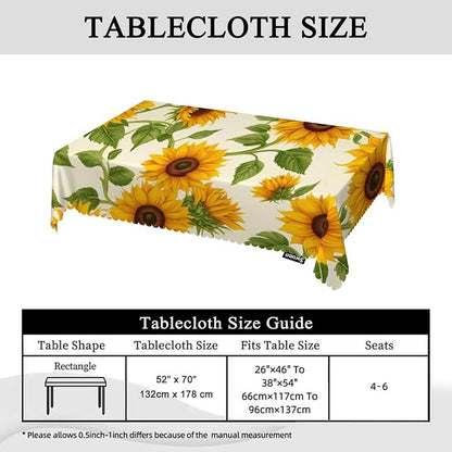 Swono Sunflowers Yellow Table Cover Beautiful Garden Sunflower 50x72 Inch Table Cloth for Rectangle Tables Buffet Tablecloth Parties Coffee BBQ Kitchen Dinning Picnic
