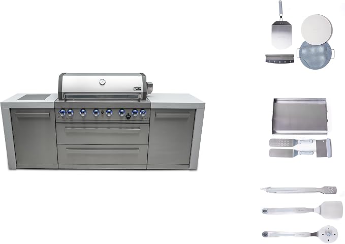 Mont Alpi 94" Modular Outdoor Kitchen Island - 304 Stainless Steel | 44" Gas Grill + Side Burner | 115,000 BTU | Griddle Pizza Kit Included
