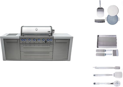 Mont Alpi 94" Modular Outdoor Kitchen Island - 304 Stainless Steel | 44" Gas Grill + Side Burner | 115,000 BTU | Griddle Pizza Kit Included