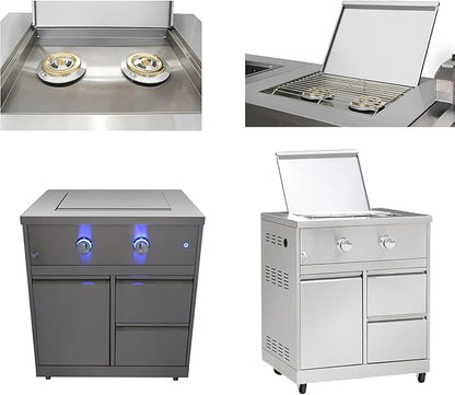 SINDA 4-Piece Outdoor Kitchen Package, 32" Side Burner, 24" Under-Counter Fridge, Refrigerator Cabinet, Outdoor Sink, Stainless Steel, 5.4 Cu. Ft. Capacity