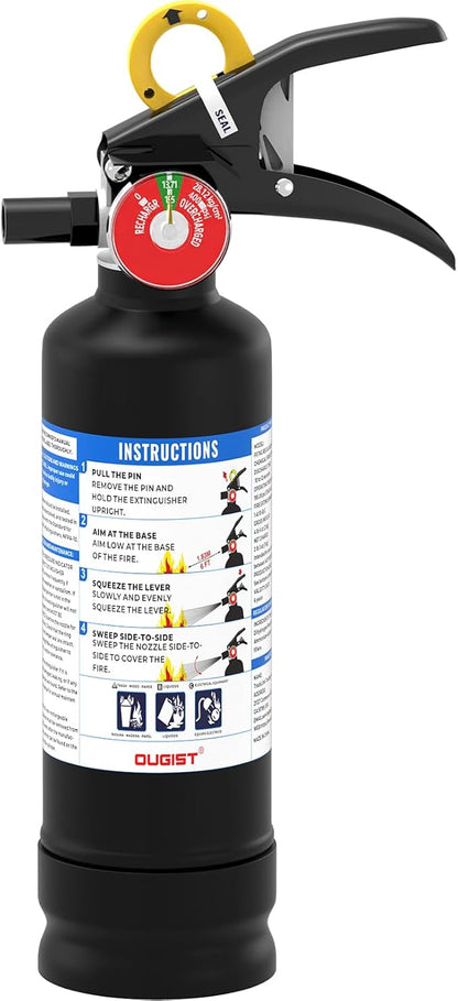 Ougist ABC Dry Powder Fire Extinguisher 2.5 lb 1‑A:10‑B:C Rated with Quick‑Release Handle for Home Kitchen Vehicle Safety Model FF1KG