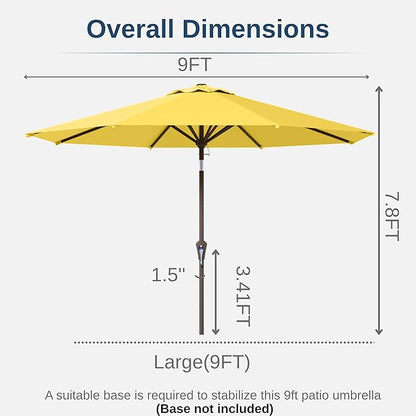 9ft Patio Umbrella with Push Button Tilt and Crank,Outdoor Market Table Umbrella UV Protection 8 Sturdy Ribs for Backyard,Garden,Pool,Deck(Yellow)