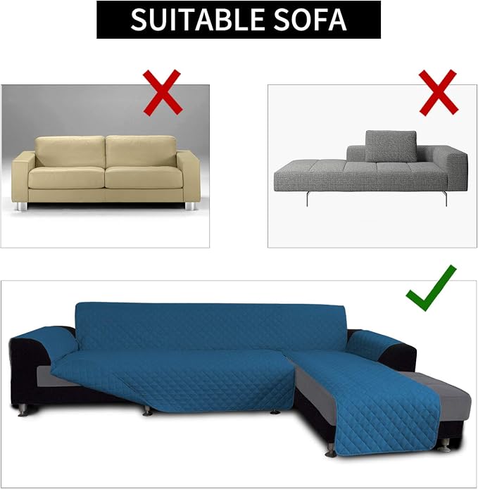 Easy-Going Reversible L-Shape Sectional Couch Cover, X-Large, Peacock Blue | Soft Sofa Slipcover For Dogs, Fits Left/Right Chaise Lounge Protector, Water Resistant Mat For Living Room