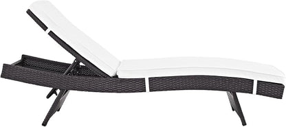 Modway Convene Wicker Rattan Outdoor Patio Chaise Lounge Chairs in Espresso White - Set of 6