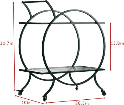 Industrial Bar Carts for The Home Bar Serving Cart, Rolling Bar Cart Black with Lockable Caster Wheels, Glass Bar Carts with 2 Mirrored Shelves, Storage Wine Carts for Kitchen, Party