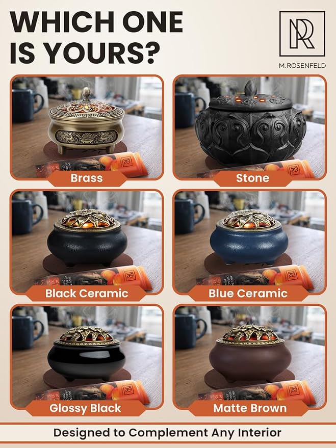 Resin Incense Burner for Frankincense & Bakhoor – Ceramic Charcoal Incense Burner with Lid, Stainless Steel Mesh and Heat-Resistant Lining for Altar & Meditation, Glazed Red