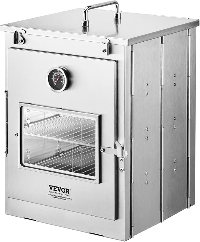 VEVOR Foldable Camping Oven, Stainless Steel Portable Camping Stove, with 3 Tier Grill, Handle and Thermometer, Use with Wood Burning Fire, Propane Stoves, for Baking Bread, Pizza, Outdoor Cooking