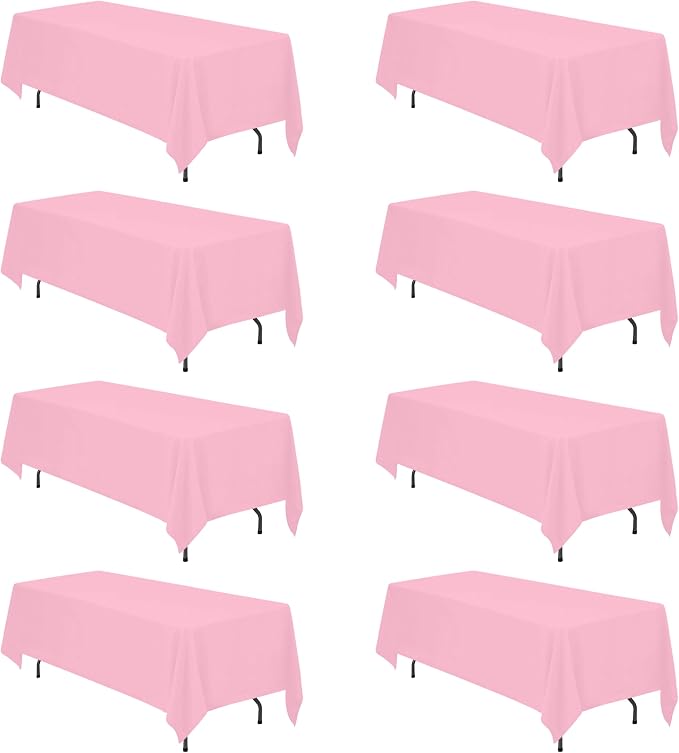 BRILLMAX 8 Pack Pink Tablecloths 70x120 Inch for 6-8ft Rectangle Tables | 150 GSM Polyester Fabric, Universal Fit, Water, Stain & Wrinkle Resistant Cloth Cover for Wedding Reception Banquet Party