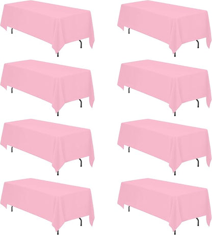 BRILLMAX 8 Pack Pink Tablecloths 70x120 Inch for 6-8ft Rectangle Tables | 150 GSM Polyester Fabric, Universal Fit, Water, Stain & Wrinkle Resistant Cloth Cover for Wedding Reception Banquet Party