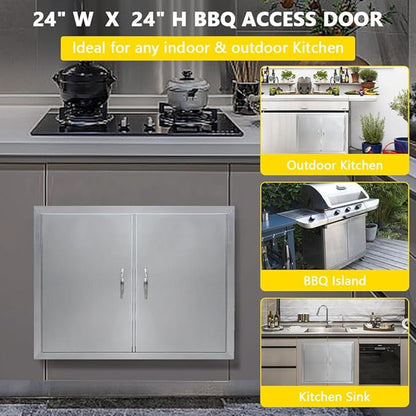 Outdoor Kitchen Doors 24W x 24H Inch, 304 Stainless Steel Access Doors, Double Wall Construction Vertical BBQ Doors for BBQ Island, Grilling Station, Outdoor Cabinet