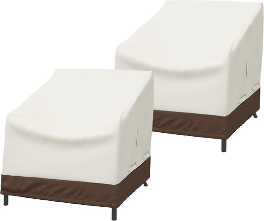 Amazon Basics Patio Chair Lounge Deep Seat Covers, Outdoor Furniture Protection with Straps, Heavy Duty Waterproof Fabric, UV Resistant, Set of 2, 31" x 38" x 29", Beige/Tan