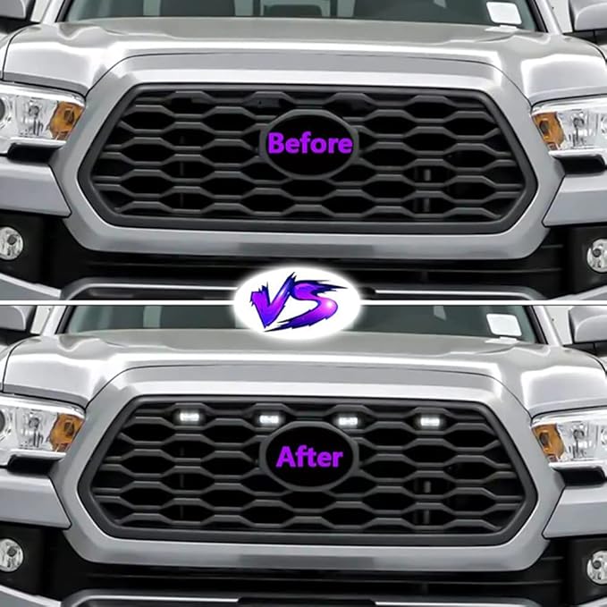 Upgraded Grill LED Lights 4PCS for Toyota Tacoma 2020 2021 2022 2023 TRD Off Road and TRD Sport OEM Grill, Aftermarket Replacement Warning LED Lights with Fuse (White Light/Smoked Lens)