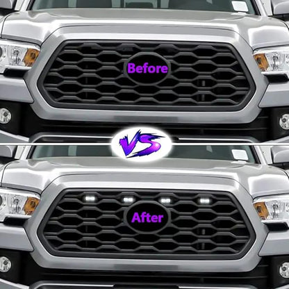 Upgraded Grill LED Lights 4PCS for Toyota Tacoma 2020 2021 2022 2023 TRD Off Road and TRD Sport OEM Grill, Aftermarket Replacement Warning LED Lights with Fuse (White Light/Smoked Lens)