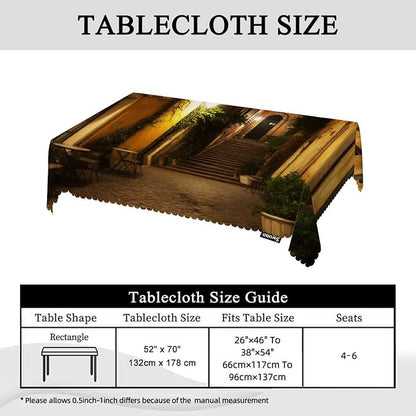 Swono Old Courtyard Rectangle Tablecloth Italy Houses Street Night Cityscape Table Cloth Dining Table Cover for Home Kitchen Restaurant Party Buffet Picnic, 52x70 Inch
