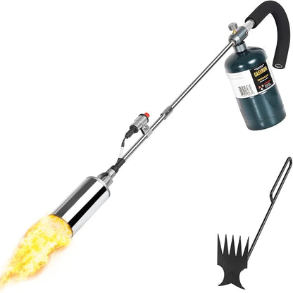 GasBRUH Propane Torch Weed Burner, 35" Long Arm Weed Torch Include a Weed Rake, Fire Starter, Charcoal Starter, Blow Torch with Flame Control and Igniter for Roof, Wood, Ice, Snow (Tank not included)