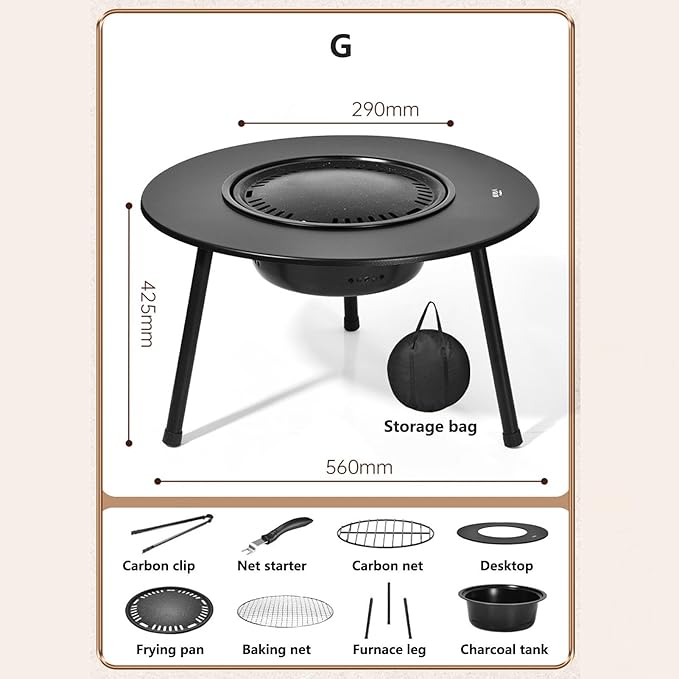 Outdoor Charcoal BBQ Grill Portable Charcoal Barbecue Grill with A Variety of Grilling Accessories Perfect for Outdoor Cooking & Grilling, BBQ, Patios with Carry Bag(G)