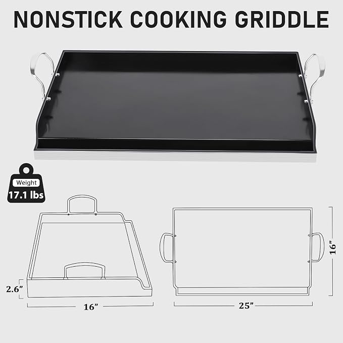 Utheer 25 x 16 Stainless Steel Griddle, Ceramic Nonstick for Gas Grill | Fits Gas Grill, Charcoal Grill and Stovetop; 25 x 16 Stainless Steel Griddle with Ceramic Nonstick Coating for Outdoor BBQ