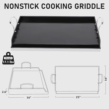 Utheer 25 x 16 Stainless Steel Griddle, Ceramic Nonstick for Gas Grill | Fits Gas Grill, Charcoal Grill and Stovetop; 25 x 16 Stainless Steel Griddle with Ceramic Nonstick Coating for Outdoor BBQ