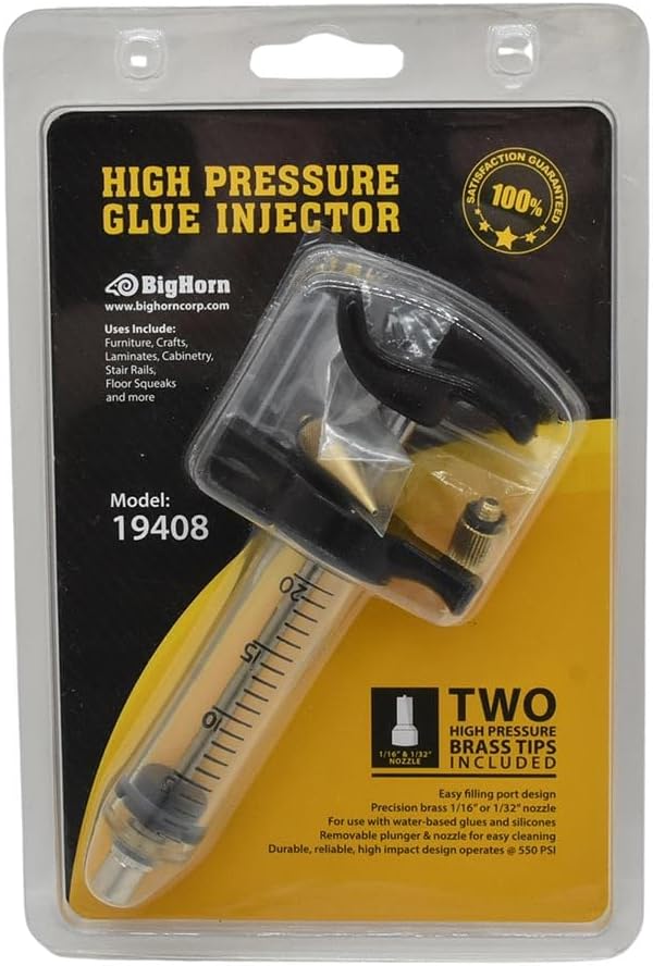 Big Horn 19408 High Pressure Glue Injector with 2 Brass Tips
