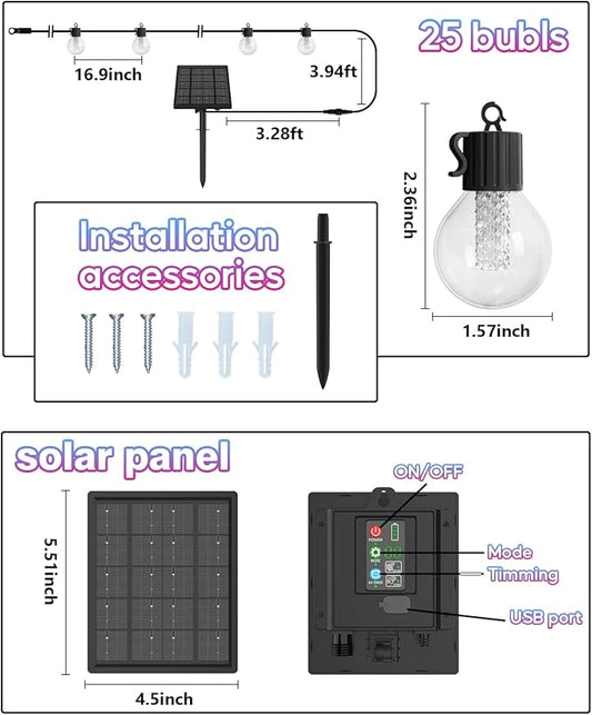 FREECUBE 50 FT Solar String Lights Outdoor Waterproof, 25LEDs G40 Globe Shatterproof Bulbs,Warm White & Multicolor,8 Modes,Timer, Solar Powered Patio Lights for Backyard, Porch, Garden, Wedding Decor