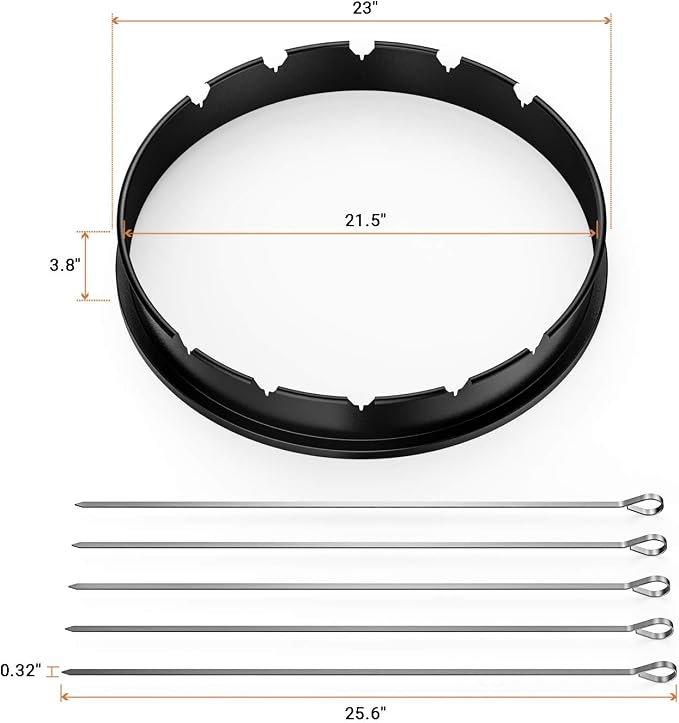 onlyfire Rotisserie Ring with Kabob Skewer Set for Weber 22 1/2 Inch Kettle