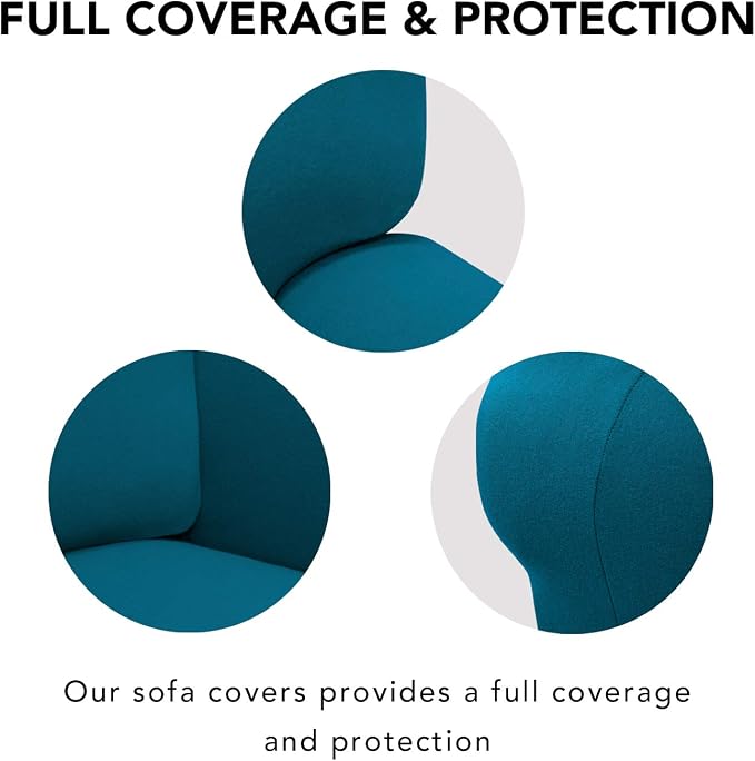 PureFit Stretch Chair Covers Fleece Couch Covers for Sofa Peacock Blue | 1-Piece Spandex Couch Cover Soft Couch Protector, Sofa Cover Washable with Non Skid Foam and Elastic Bottom for Kids, Dogs