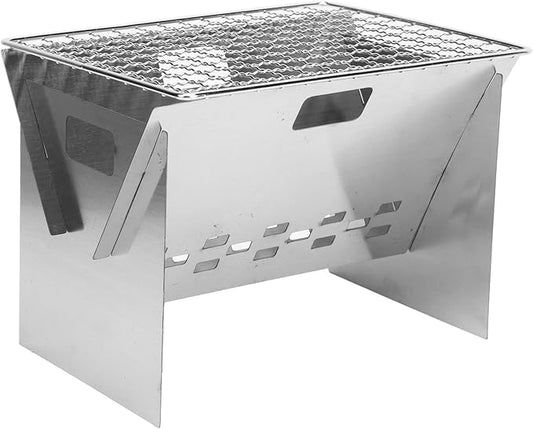 Stainless Steel Mini Grill Charcoal, Portable Charcoal Grill, Foldable Camping Barbecue Grill with Wind Inlet Design for Outdoor Cooking Camping Backyard Barbecue