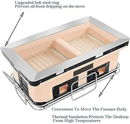 Table Top Japanese Yakiniku Yakitori Charcoal Grill, Traditional Clay BBQ Stove with Grill Mesh for Outdoor Cooking