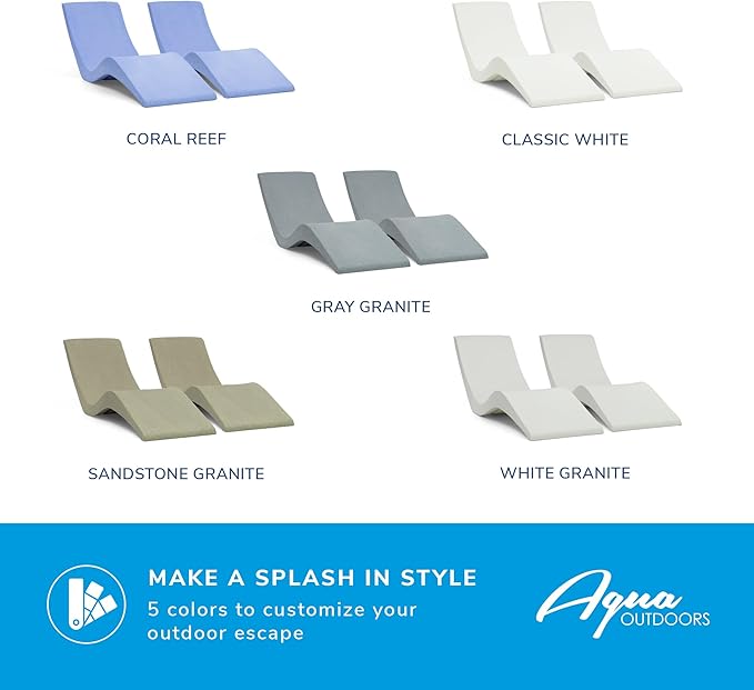 Aqua Outdoors- in-Pool Chaise Lounger - Pool & Sun Shelf Lounge Chair Designed for Water Depths Up to 9”-Compatible with All Types - Poolside & Sun Deck Tanning - Set of 2 - Sandstone Granite