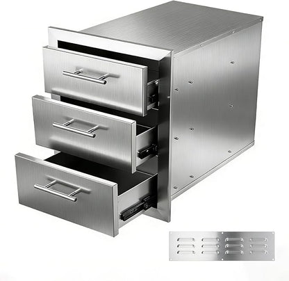 Outdoor Kitchen Drawers 18" W x 20.5" H x 20.5" D Stainless Steel Flush Mount Modular Cabinet, with Chrome Handle for Outdoor Kitchens or BBQ Island Patio Grill Station
