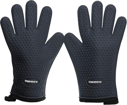 KITCHEN PERFECTION S Silicone Smoker Oven Gloves for Women -Extreme Heat Resistant BBQ Gloves -Handle Hot Food Right on Your Grill Fryer |Waterproof Oven Mitts for Cooking |Superior Set+3 Bonuses