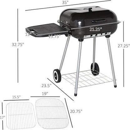 21" Portable Charcoal Grill with Wheels and Bottom Shelf