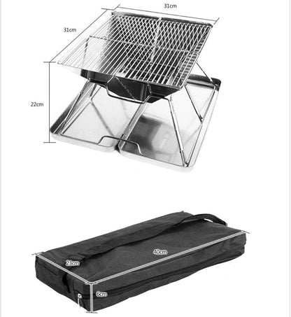 Portable BBQ Grill Folding Stainless Steel Griddle Barbecue Charcoal Grill Smoker Barbecue with Chrome Plated Cooking Grid for Table Camping Outdoor Garden Grill BBQ Utensil
