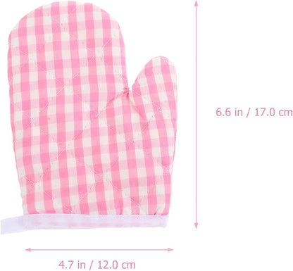 2Pcs Oven Mitts for Play Kitchen, Anti- Scald Gloves Microwave Oven Gloves Kitchen Mitts for Safe Baking Cooking (Pink Checkered)