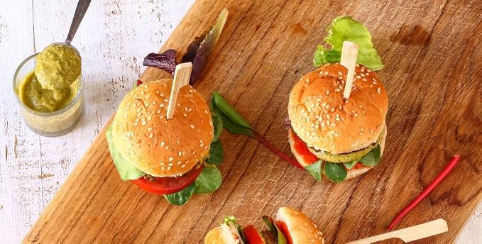 Gmark 100 Count Bamboo Paddle Skewers, 8 Inch Natural Flat Wooden BBQ Picks, Biodegradable Kabob Sticks for Grilling, Appetizers, Fruit, Meat & Shish Kebabs GM1076