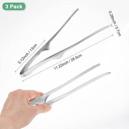 M METERXITY 3 Pcs Korean and Japanese BBQ Tongs 11.2 Inch Barbecue Tongs 304 Stainless Steel Kitchen Self-Standing Grill Non-Slip for Grill/Salad/Camping/Cooking [Silver]
