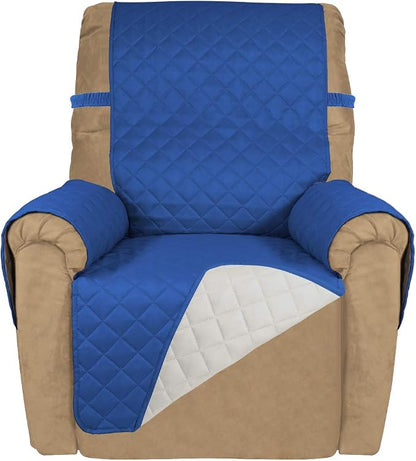 PureFit Reversible Recliner Chair Covers Couch Covers for Dogs, 19 in | Classic Blue/Ivory, Water Resistant Couch Protector, Washable Pet Couch Cover with Non Slip and Elastic Straps For Kids