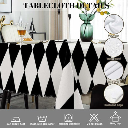 Swono Diamond Rectangle Tablecloth Geometric Black White Diamond Pattern Table Cloth Dining Table Cover for Home Kitchen Restaurant Party Buffet Picnic, 52x70 Inch