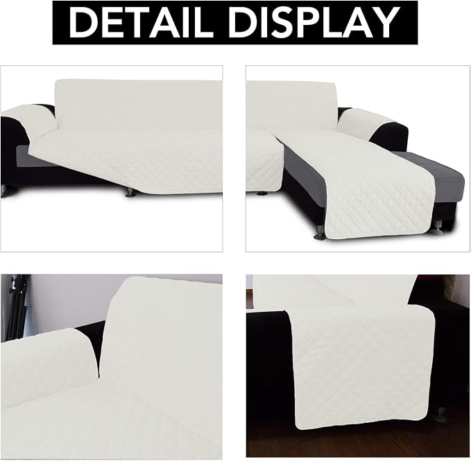 Easy-Going Reversible L-Shape Sectional Couch Cover, Small, Ivory/Ivory | Soft Sofa Slipcover For Dogs, Fits Left/Right Chaise Lounge Protector, Water Resistant Mat For Living Room