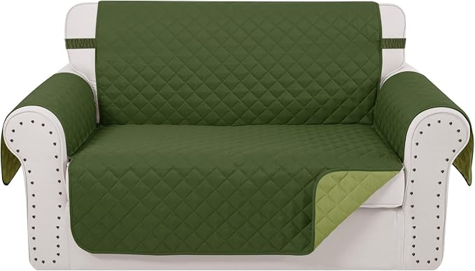 Reversible Loveseat Couch Sofa Covers, 2-Seater, Huntergreen | Loveseat Covers for Dogs Water Repellent, Friendly Furniture Protector with Elastic Straps for Living Room