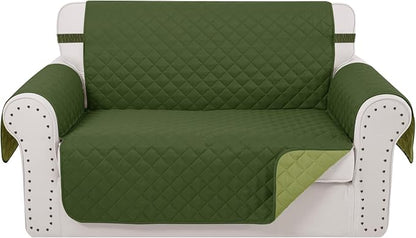 Reversible Loveseat Couch Sofa Covers, 2-Seater, Huntergreen | Loveseat Covers for Dogs Water Repellent, Friendly Furniture Protector with Elastic Straps for Living Room