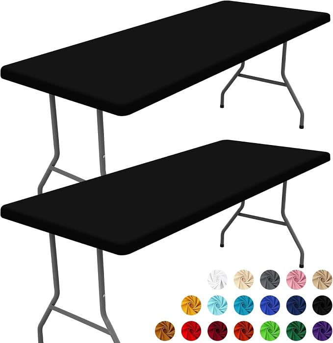 Moosfor 2 Pack Rectangle Spandex Fitted Table Cloth, 4FT Elastic Tablecloth | Washable Picnic Table Cover, Stretch Waterproof Table cloths for Party, Patio, Dining, Kitchen, 30" x 48", Black